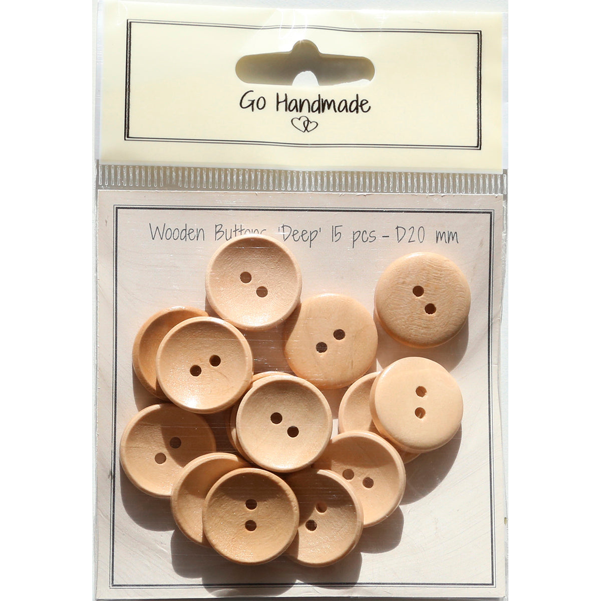 Package of 15 natural wooden buttons curved form 20 mm