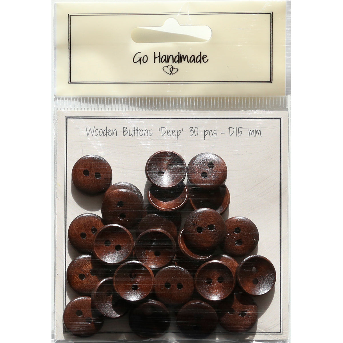 Package of 30 brown wooden buttons curved form 15 mm