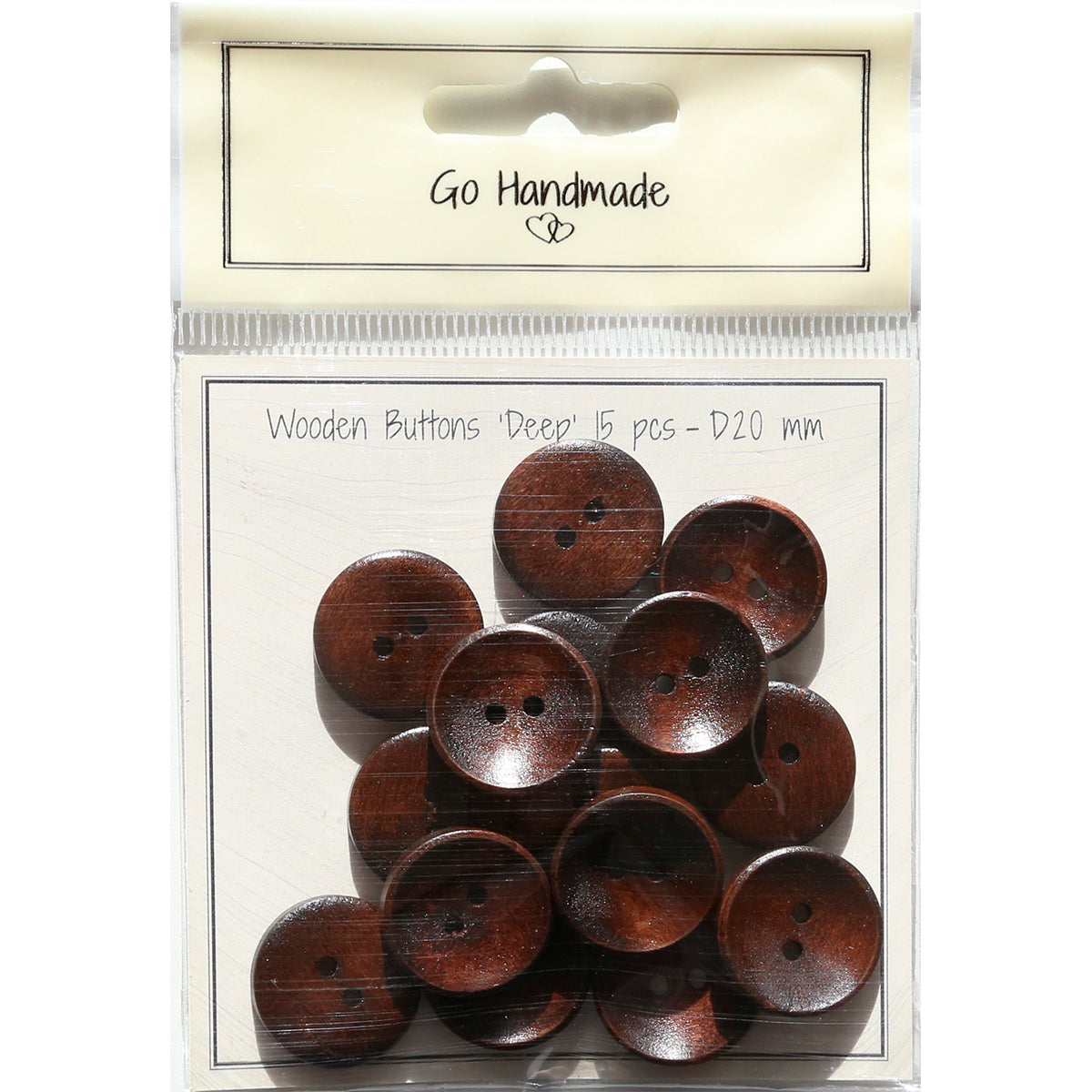 Package of 15 brown wooden buttons 20 mm curved shape