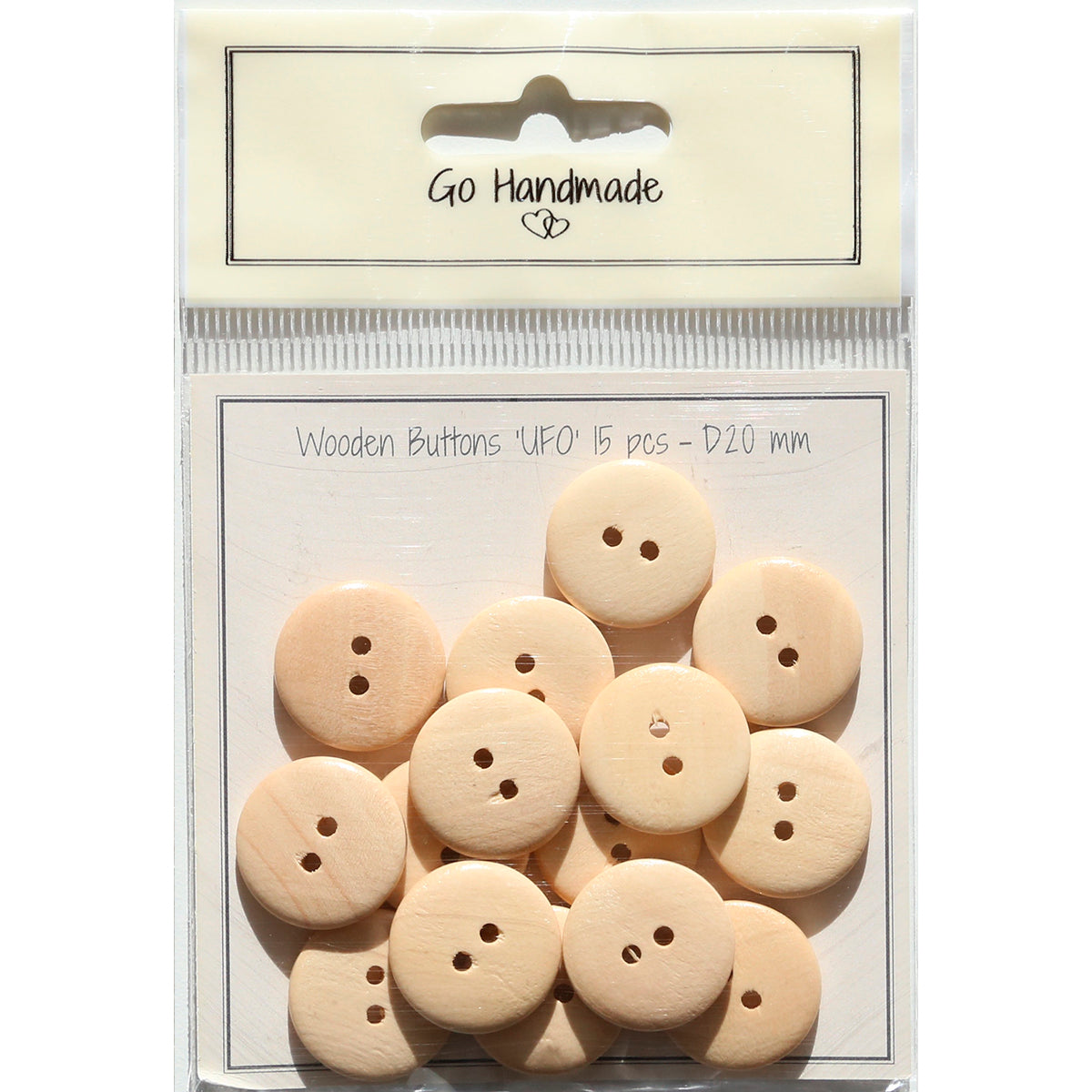 Package of 15 natural wooden buttons 20 mm flat shape