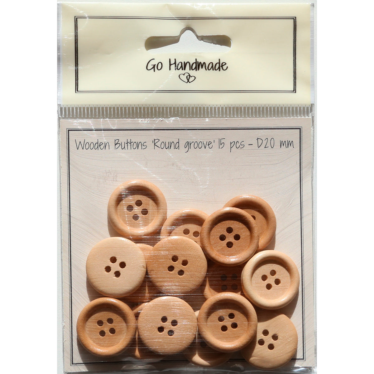 Package of 15 natural wooden buttons 20 mm round shape