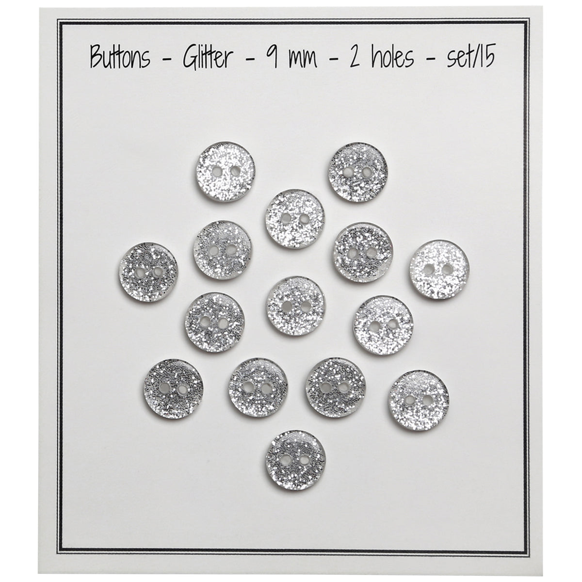 Set de 15 boutons Glitter 9 mm - Argent