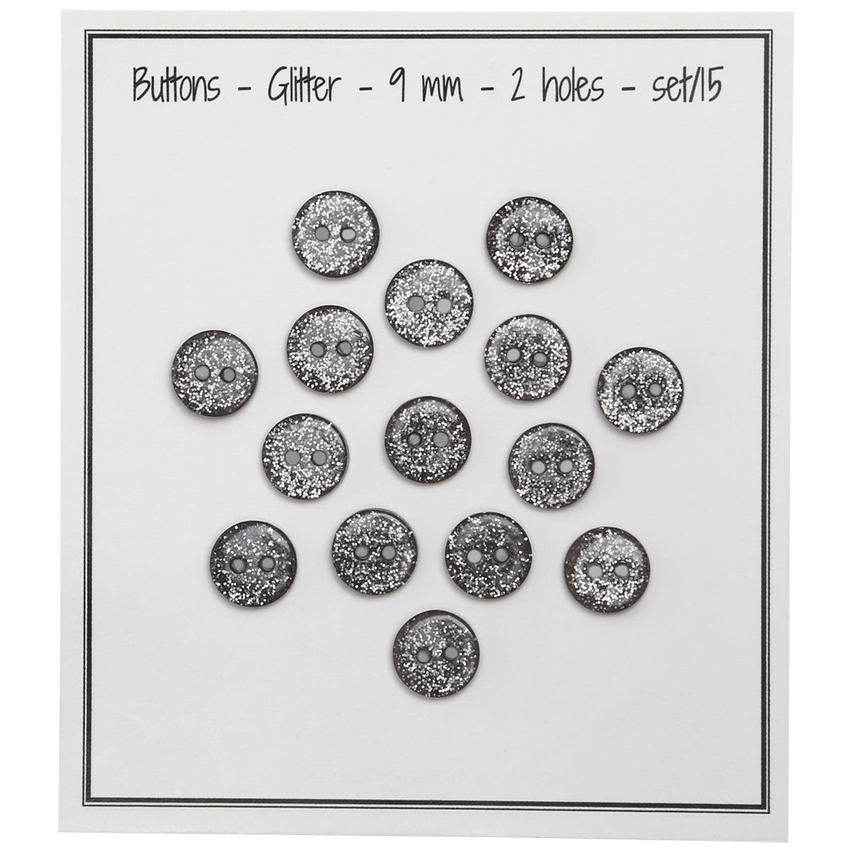 Set de 15 boutons Glitter 9 mm - Noir