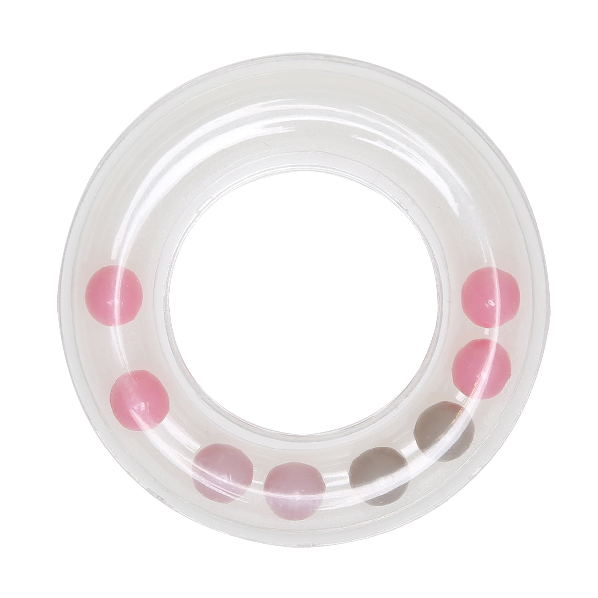 Transparent rattle ring with 63 mm pearls - pink