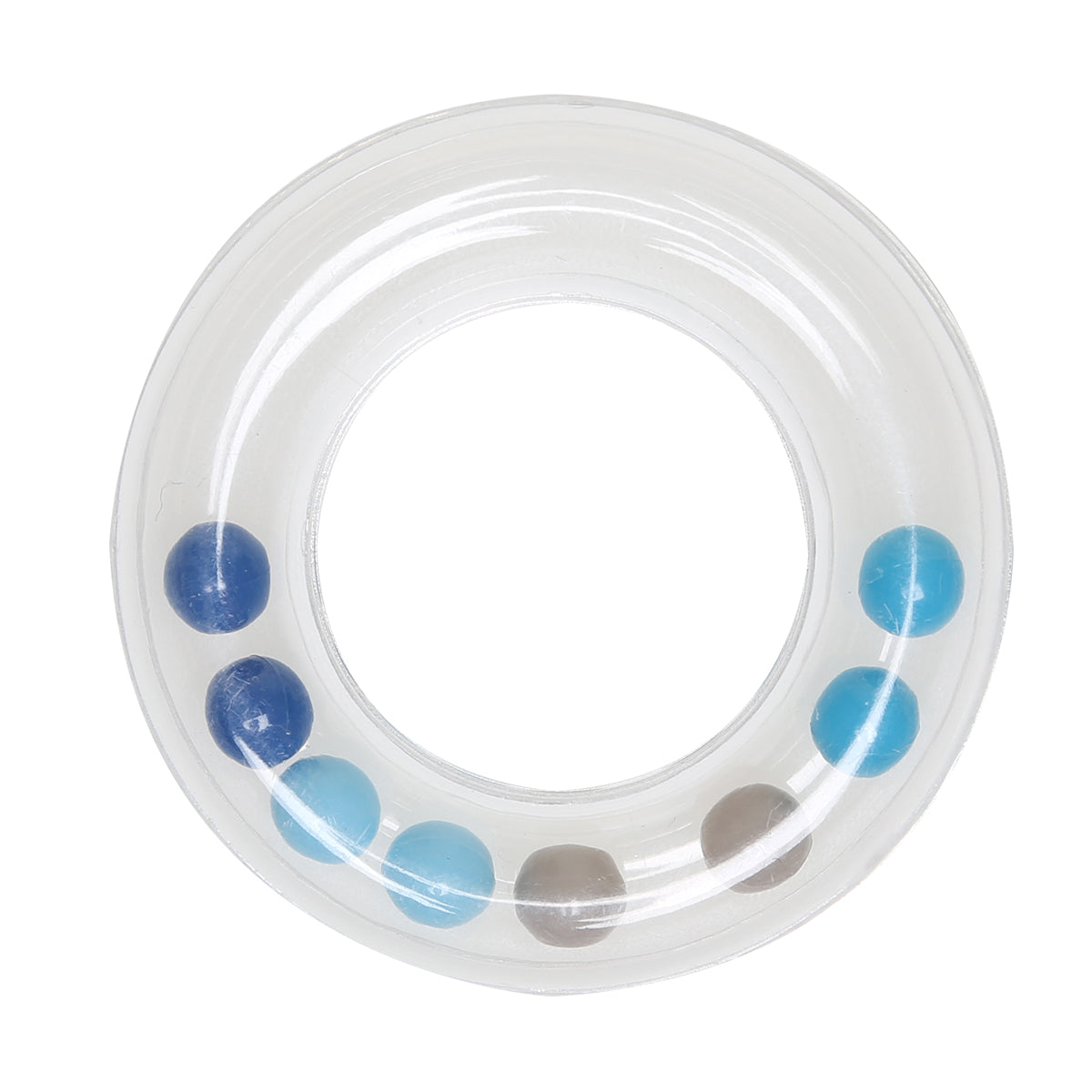 Anneau hochet transparent avec perles 63 mm - Bleu