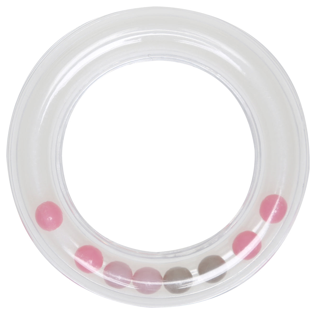 Transparent rattle ring with 80 mm pearls - pink