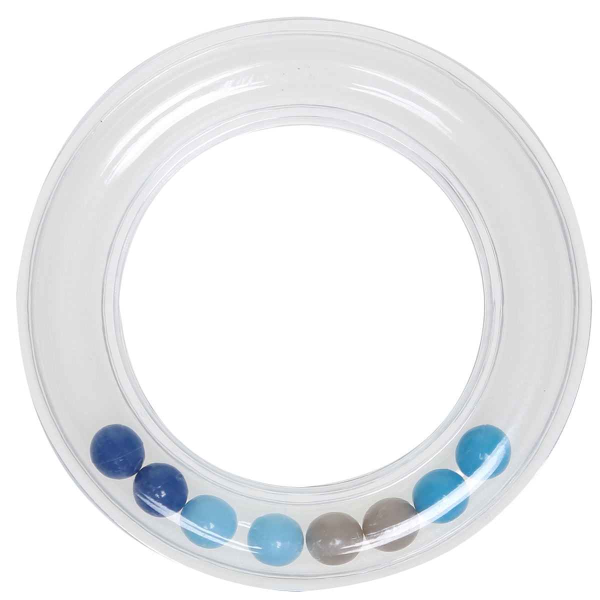 Transparent rattle ring with 80 mm pearls - blue