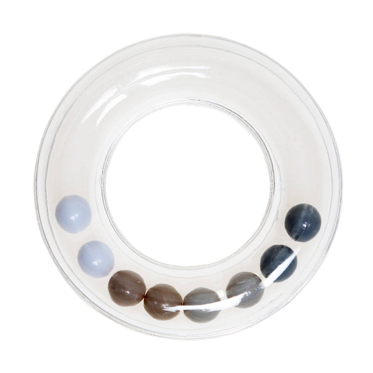 Anneau hochet transparent avec perles 63 mm - Gris