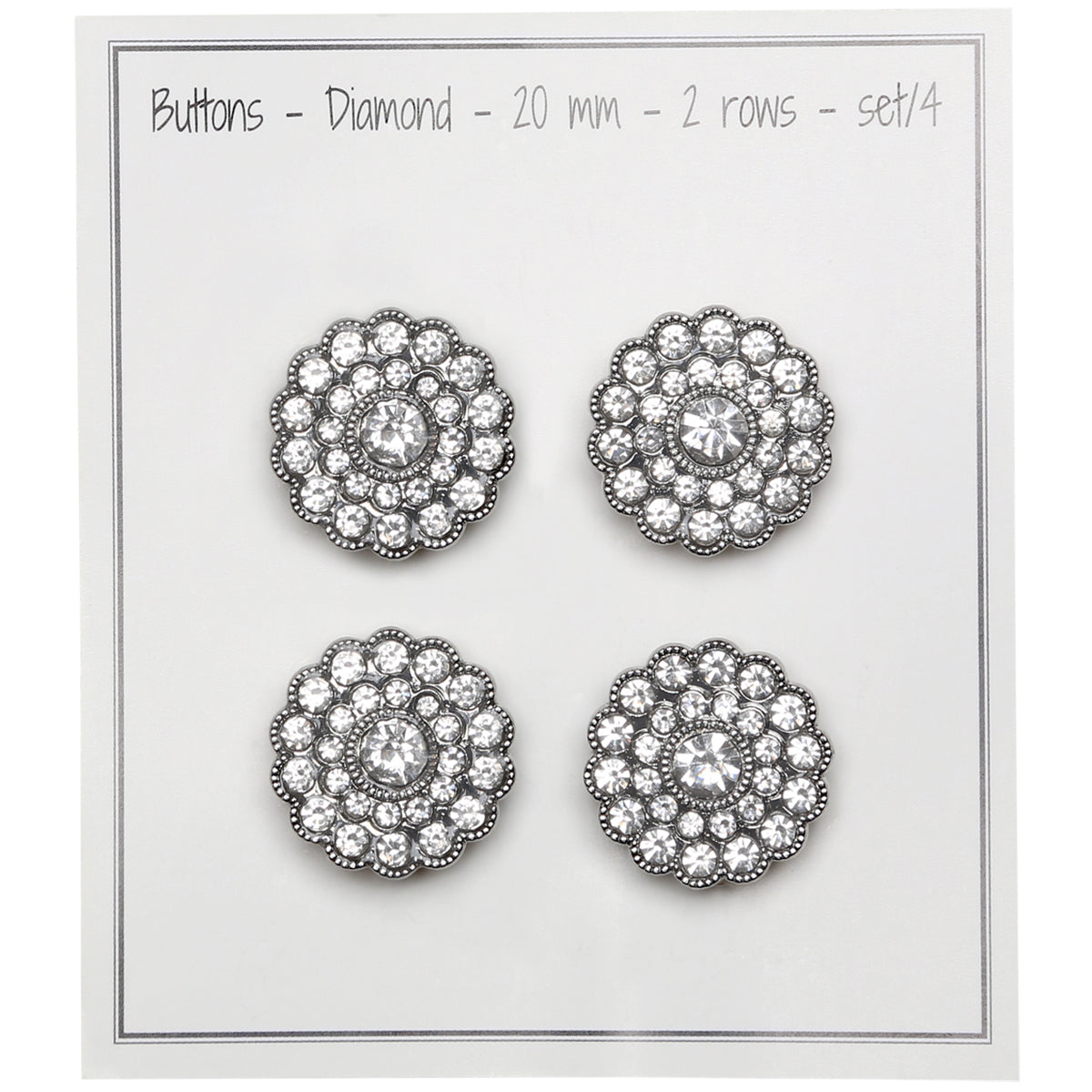 Set de 4 boutons Strass 20 mm - Blanc