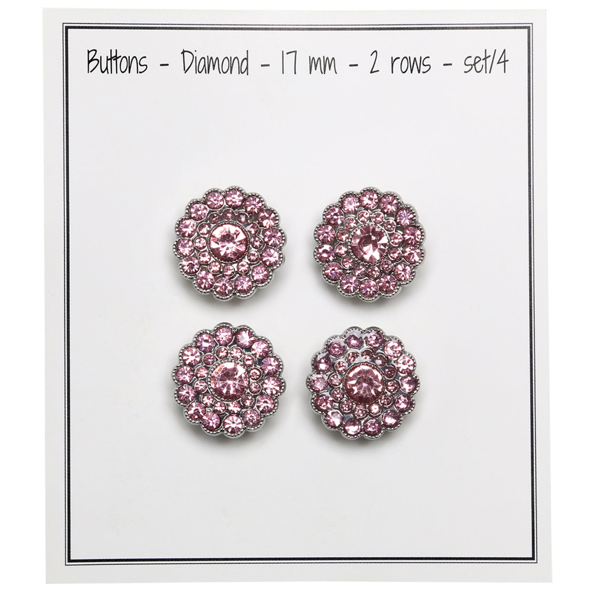 Set de 4 boutons Strass 17 mm - Rose