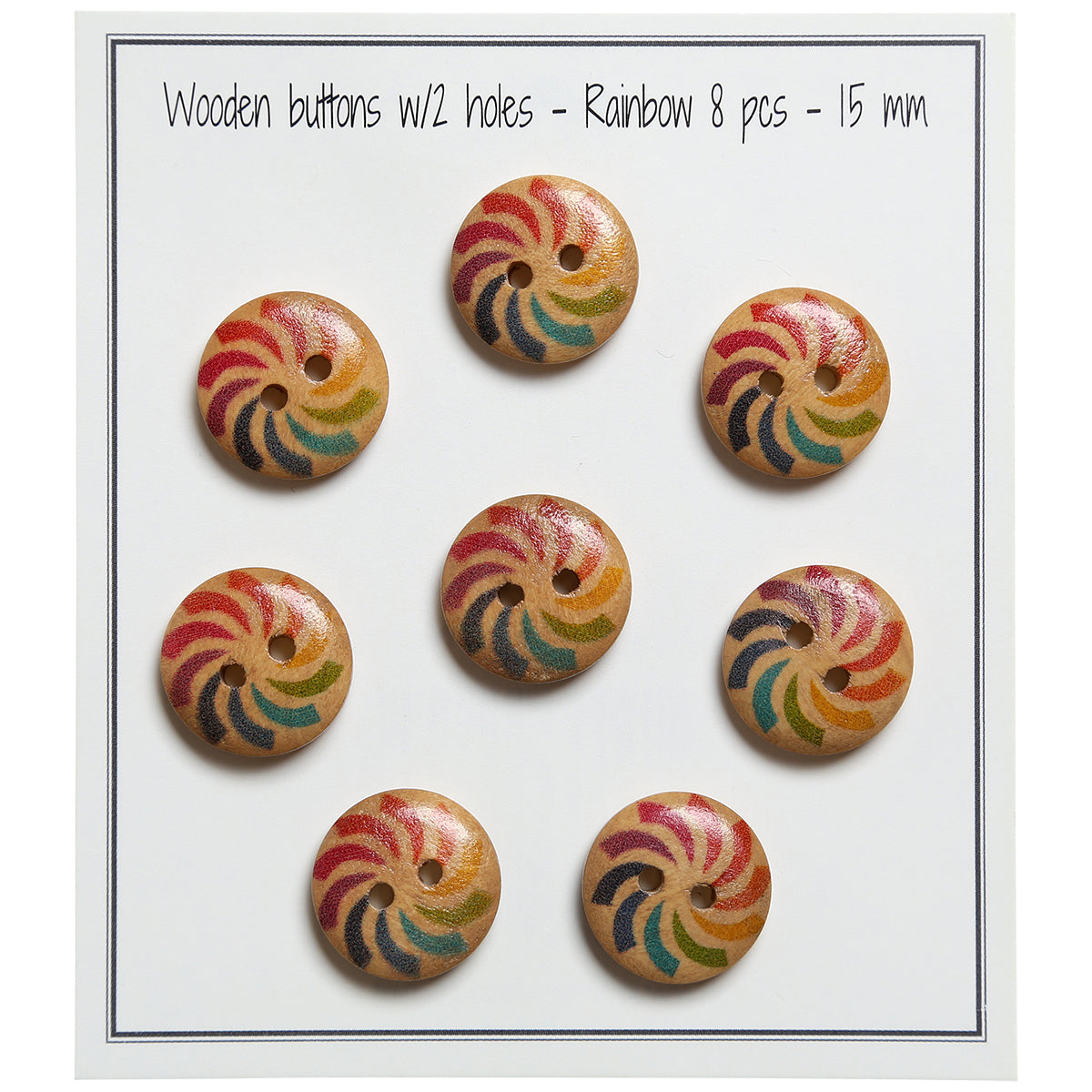 Package of 8 rainbow wooden buttons 15 mm