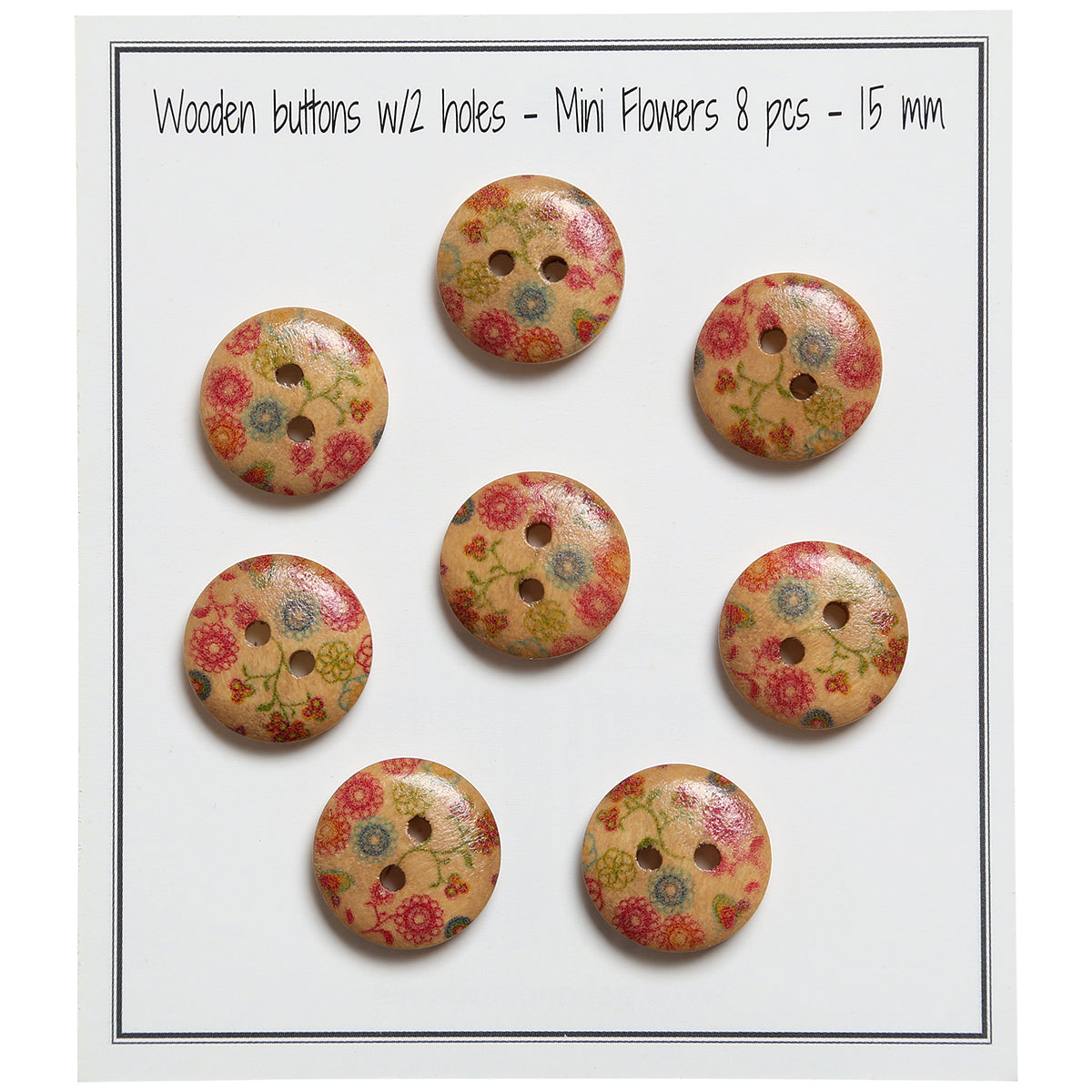 Paquet de 8 boutons en bois mini flowers 15 mm