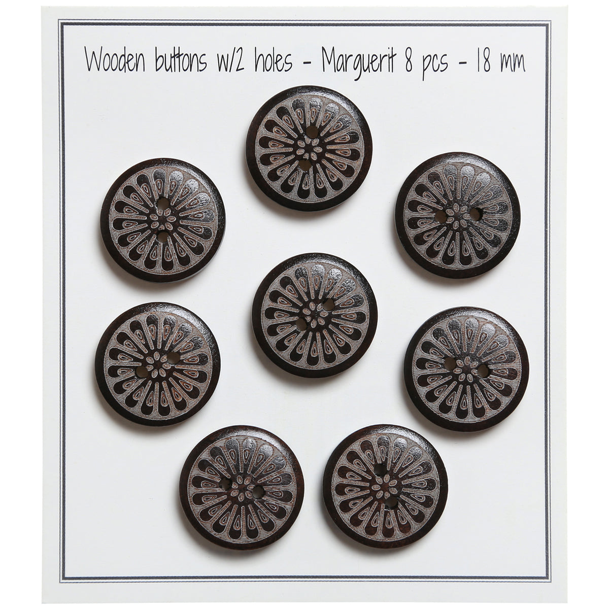 Paquet de 8 boutons en bois marguerite 18 mm