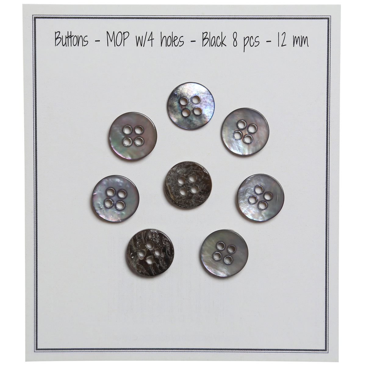 Set of 8 buttons 4 mother -of -pearl 12 mm - black