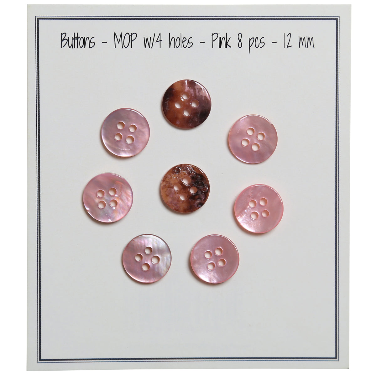 Set de 8 boutons 4 trous nacre 12 mm - Rose