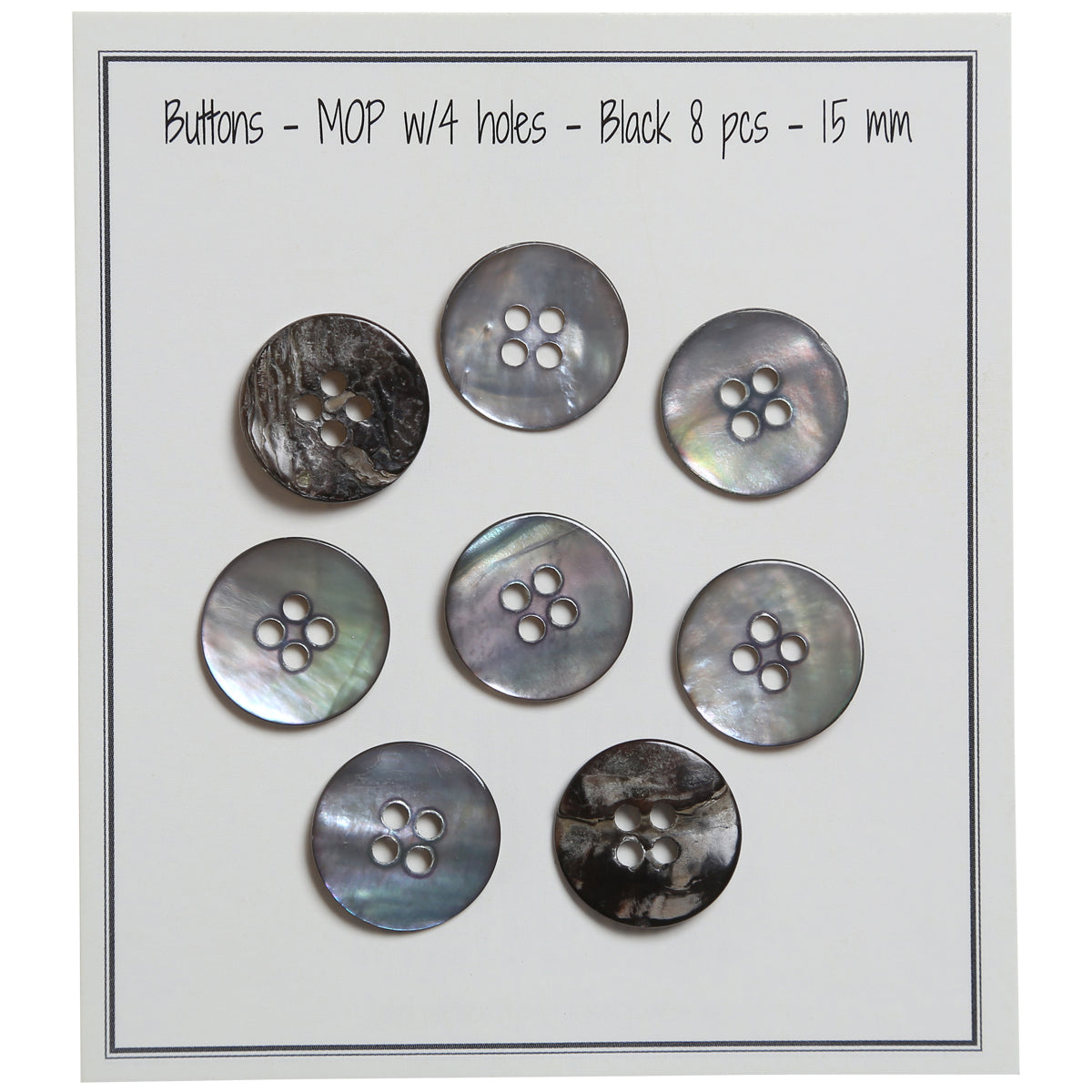 Set of 8 buttons 4 mother -of -pearl 15 mm - black