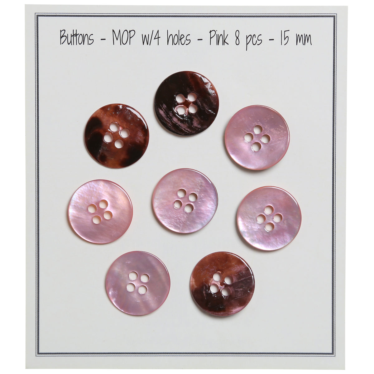 Set de 8 boutons 4 trous nacre 15 mm - Rose