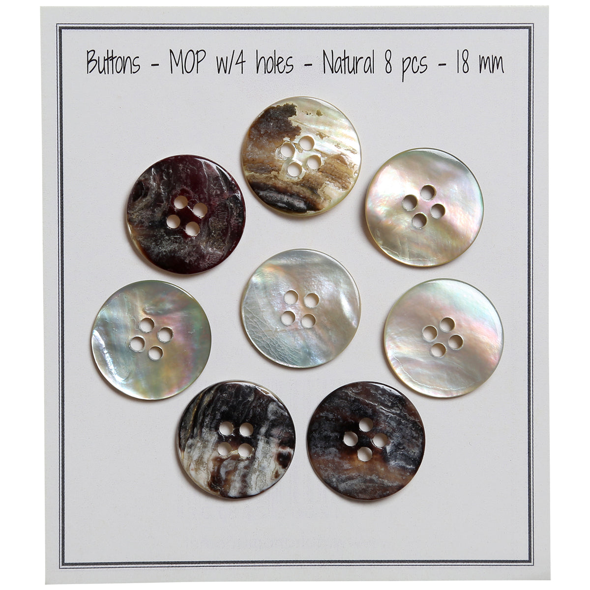 Set of 8 buttons 4 mother -of -pearl 18 mm - natural