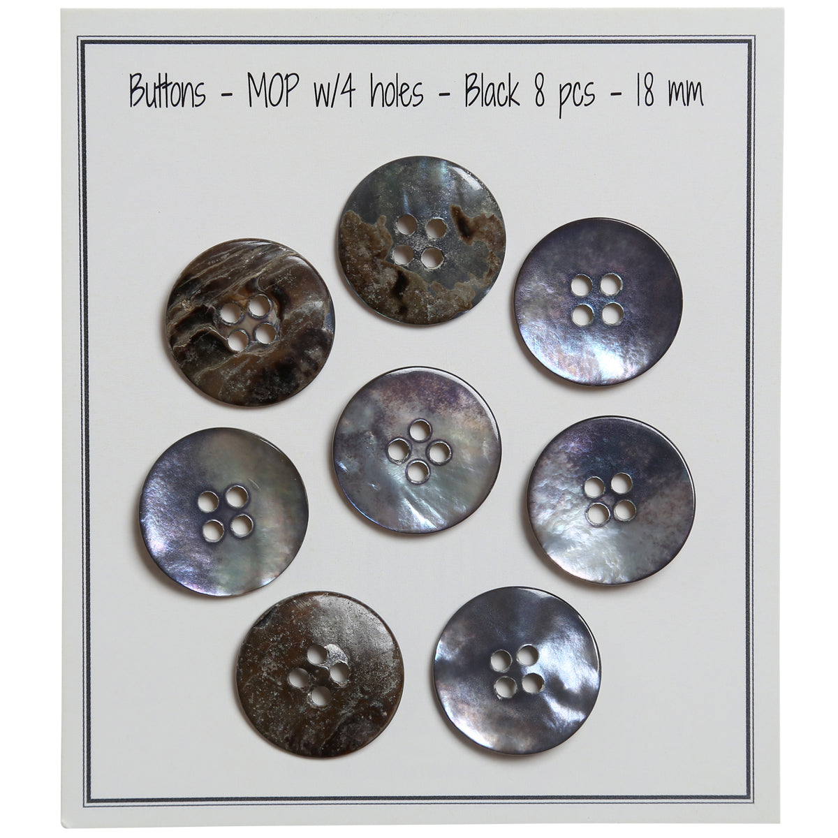 Set of 8 buttons 4 mother -of -pearl 18 mm - black