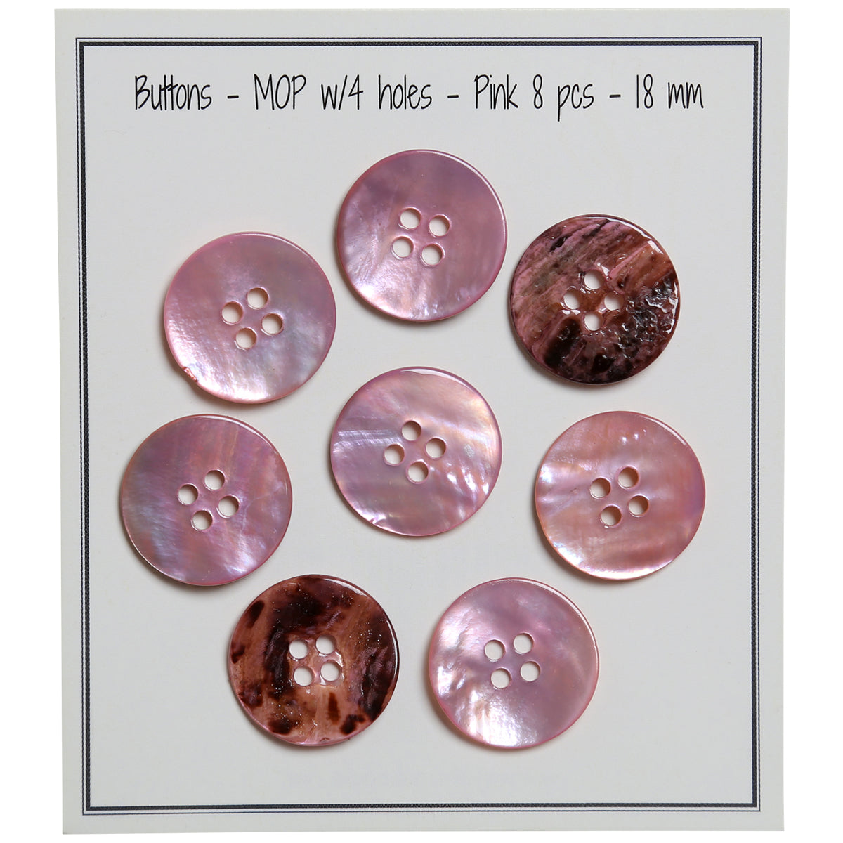 Set de 8 boutons 4 trous nacre 18 mm - Rose