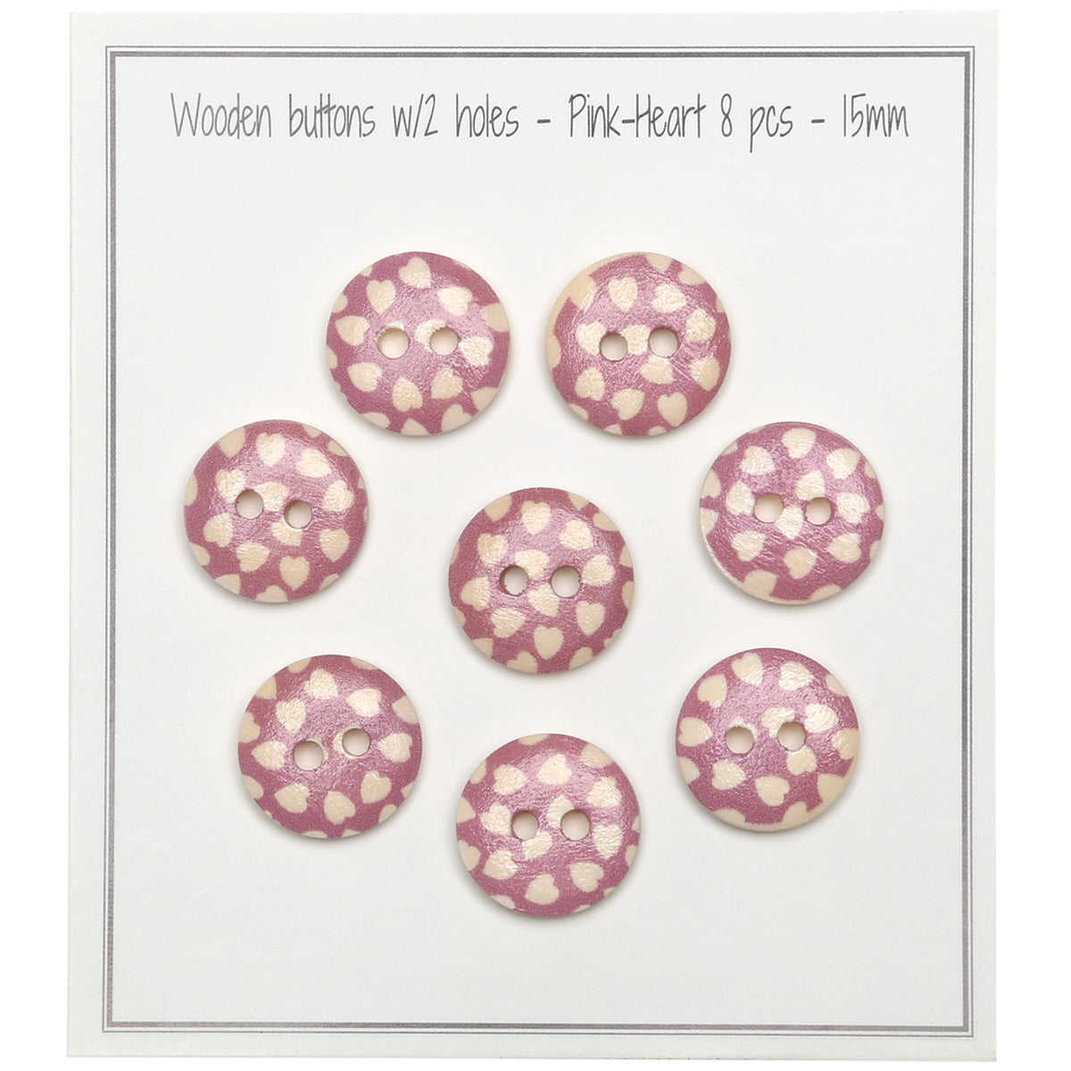 Set of 8 wooden pimples 15 mm - pink heart