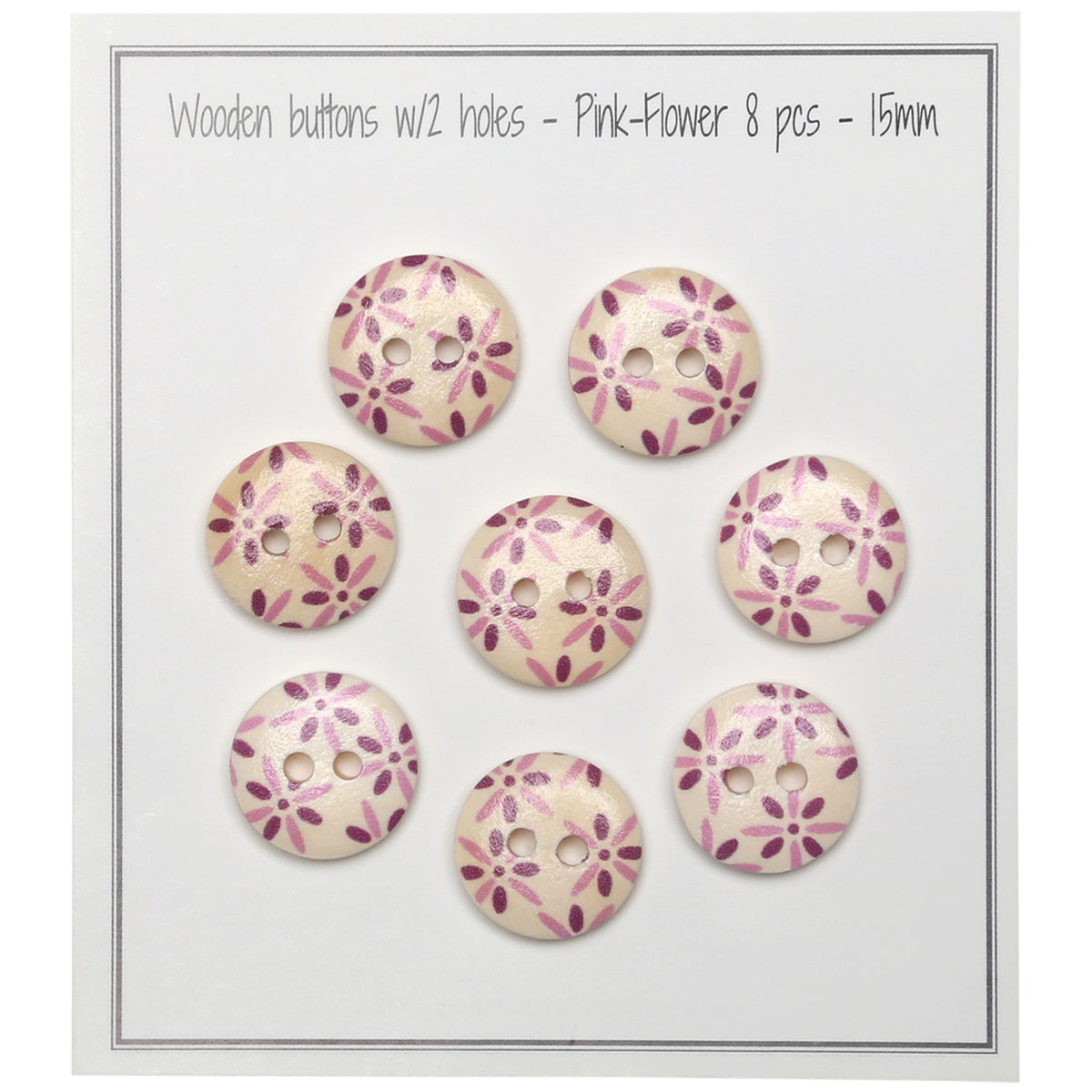 Set de 8 boutons bois 15 mm - Fleurs