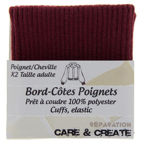 Sachet de 2 poignets bord côte - Bordeaux