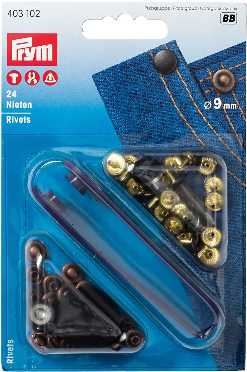 9 mm rivets box with tool - bronze and copper