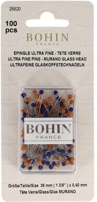 Boite de 100 épingles ultra-fines tête de verre Murano Bohin