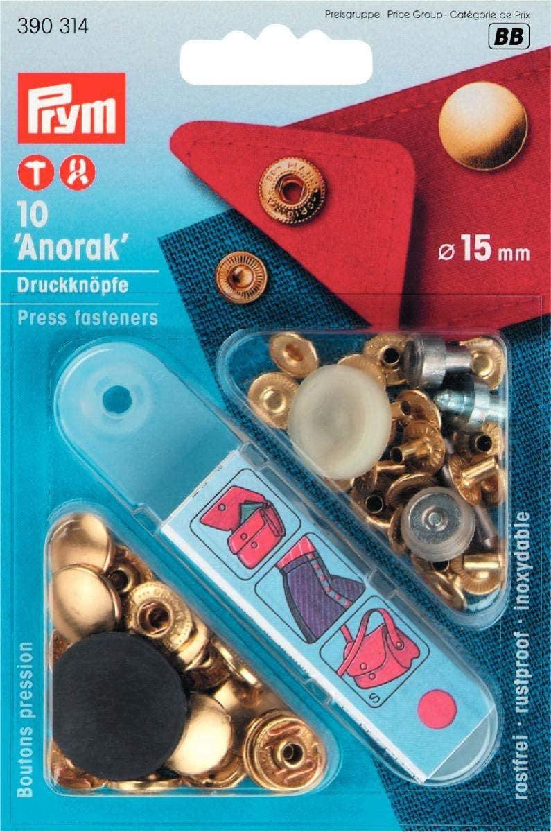 Boite de 10 boutons pression anorak Or avec outil 15 mm