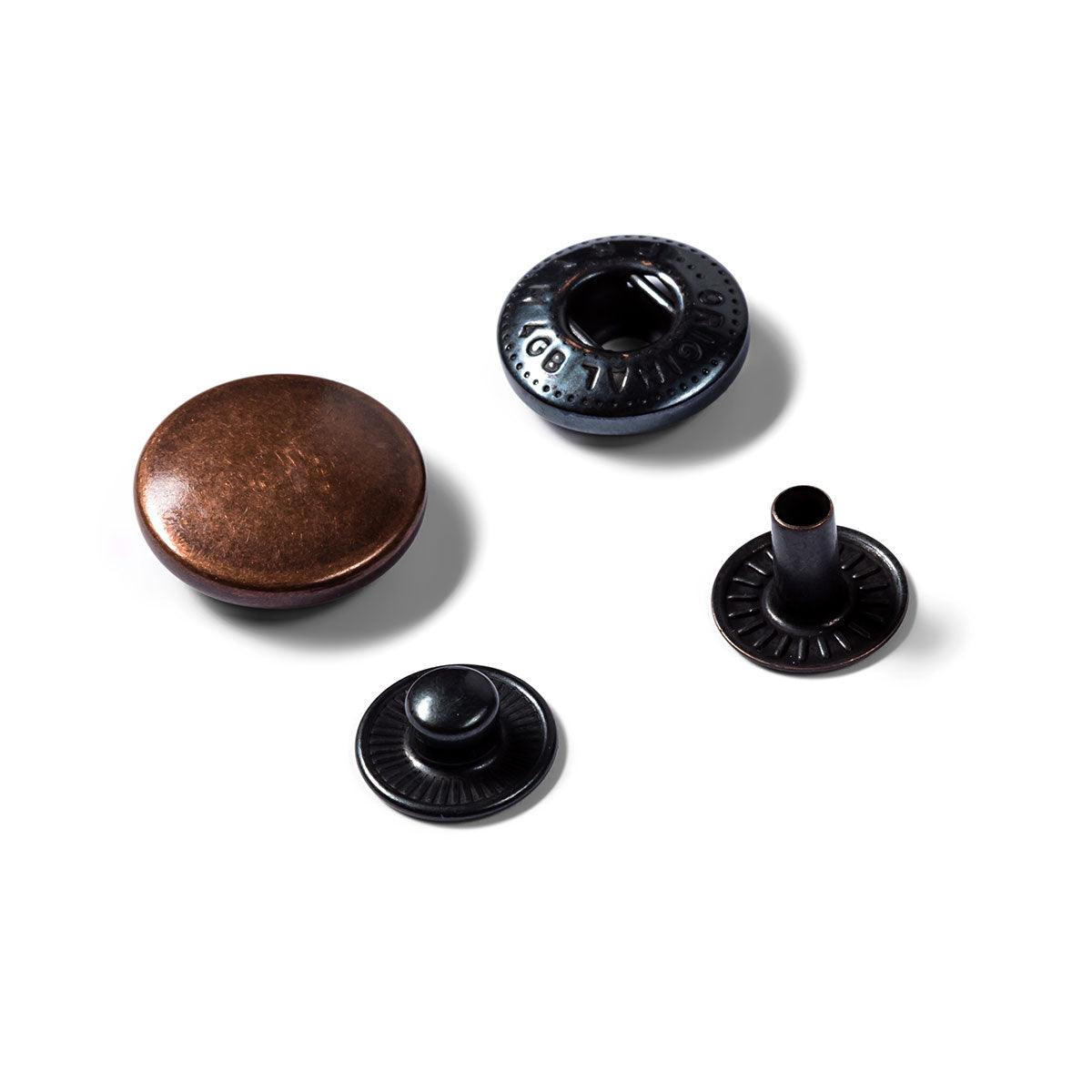 Boite de 10 boutons pression anorak Cuivre antique avec outil 15 mm