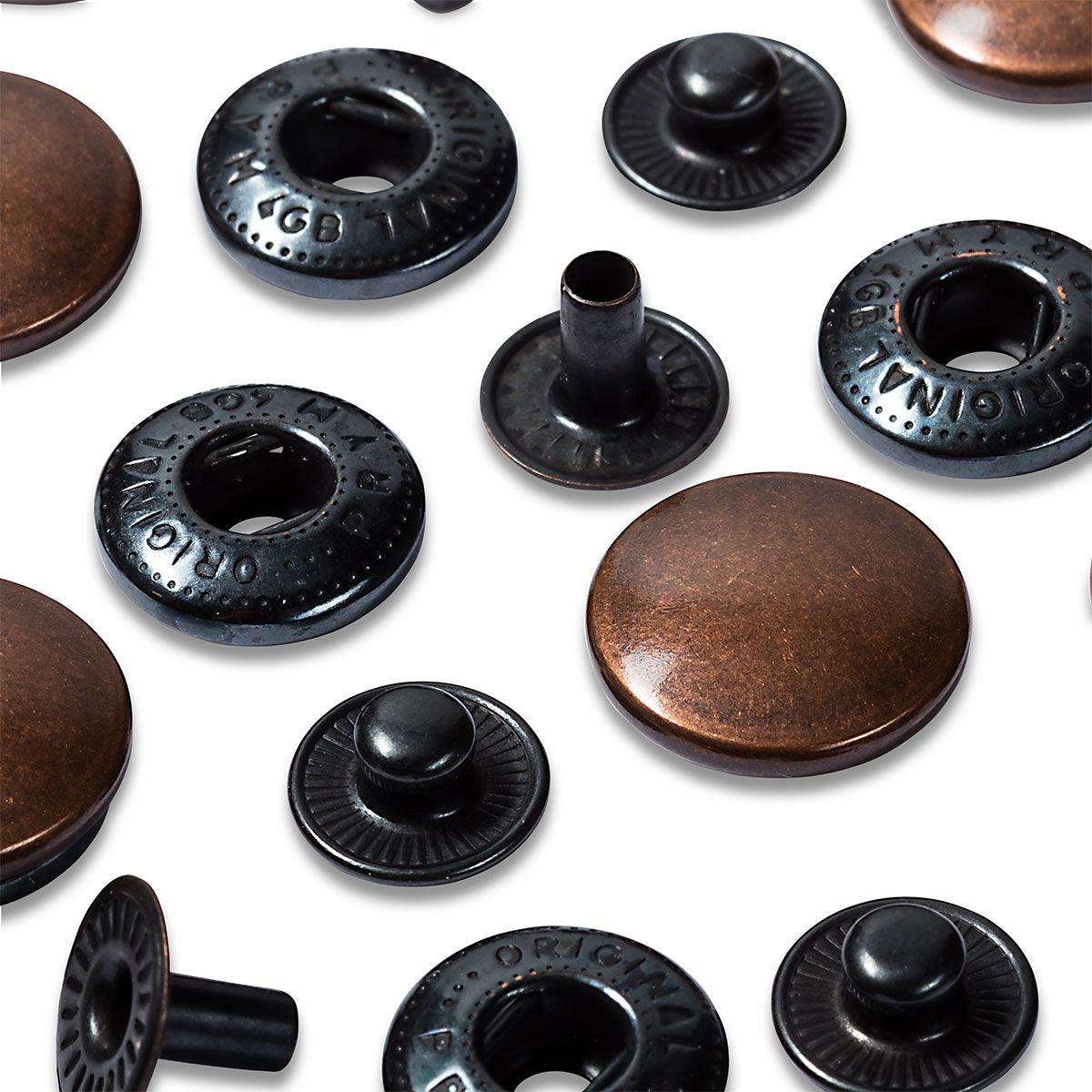 Boite de 10 boutons pression anorak Cuivre antique avec outil 15 mm