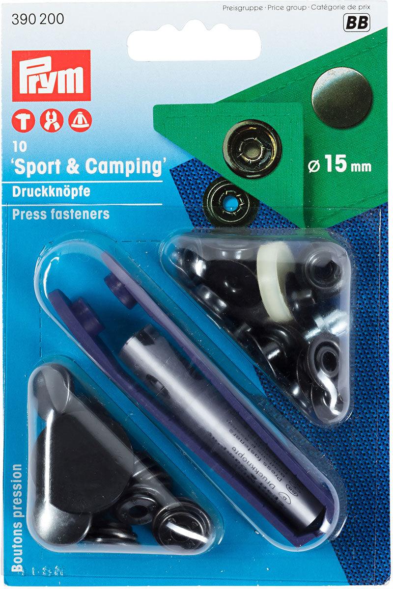 Boite de 10 boutons pression sport camping Noir avec outil 15 mm