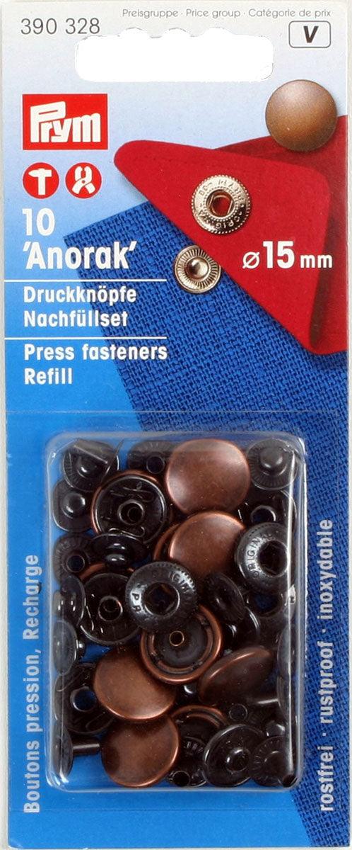 Recharge de 10 boutons pression anorak 15 mm Cuivre