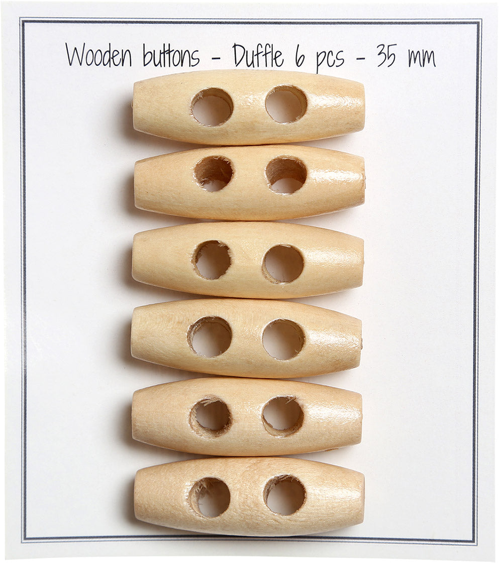 Set de 6 boutons buchette en bois clair 35 mm