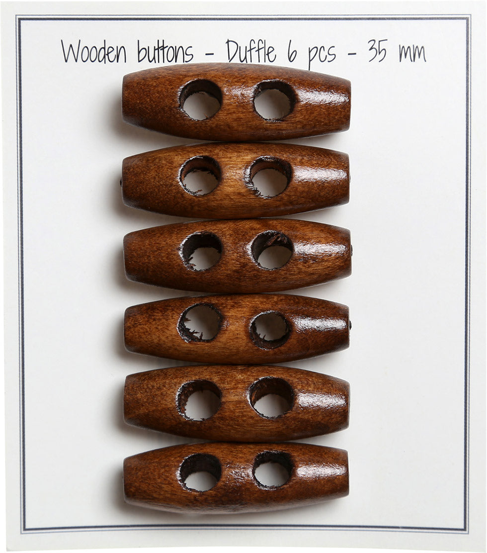 Set de 6 boutons buchette bois marron clair 35 mm