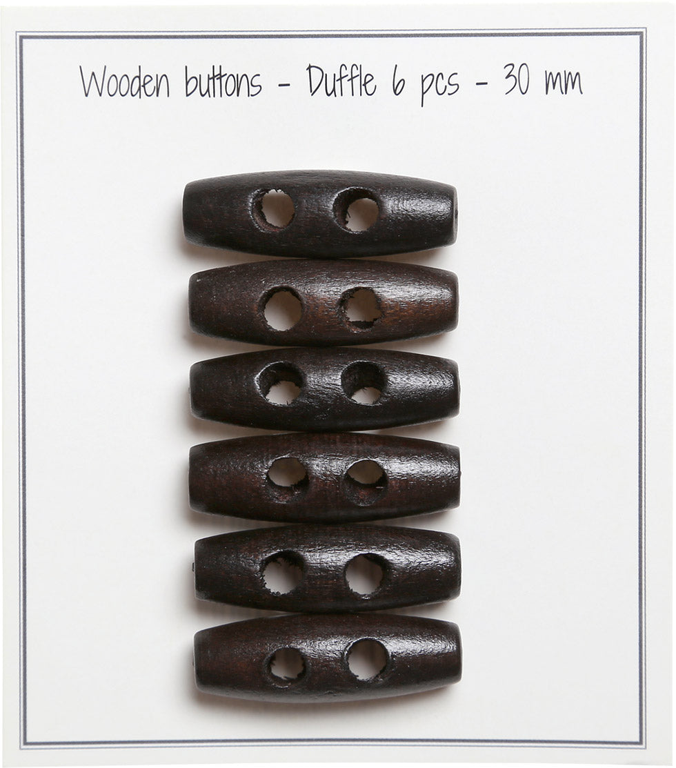 Set of 6 dark brown wood buchette buttons 30 mm