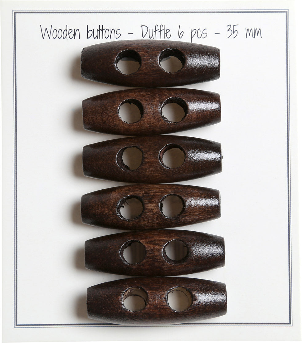 Set of 6 dark brown wood buttons 35 mm