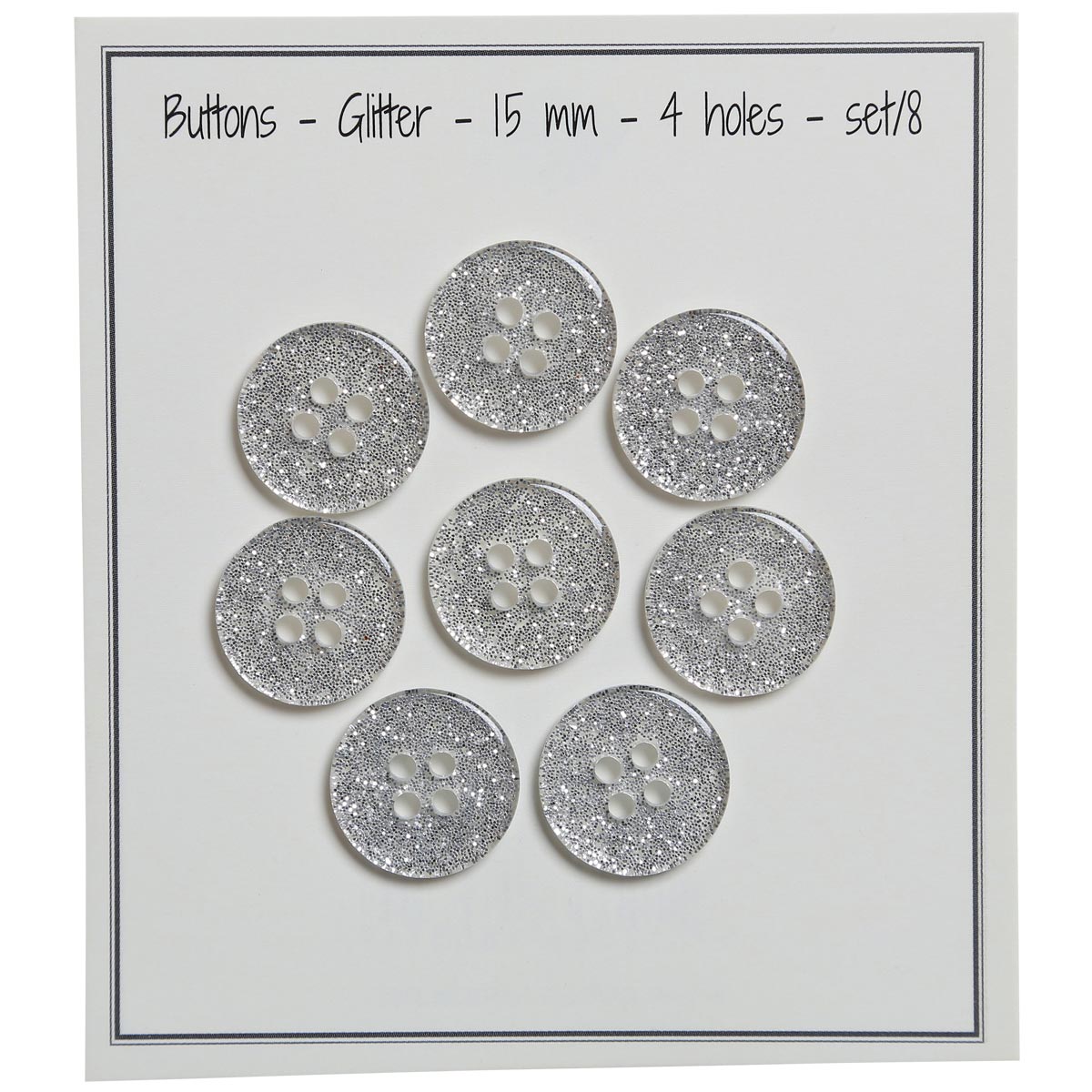 Set de 8 boutons Glitter 15 mm - Argent