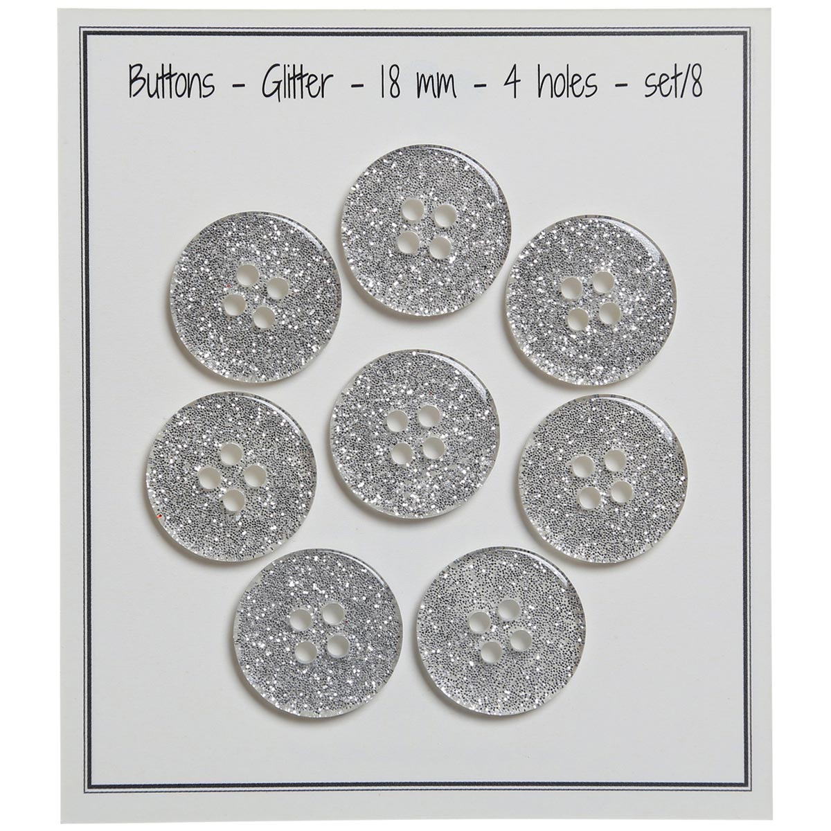 Set de 8 boutons Glitter 18 mm - Argent