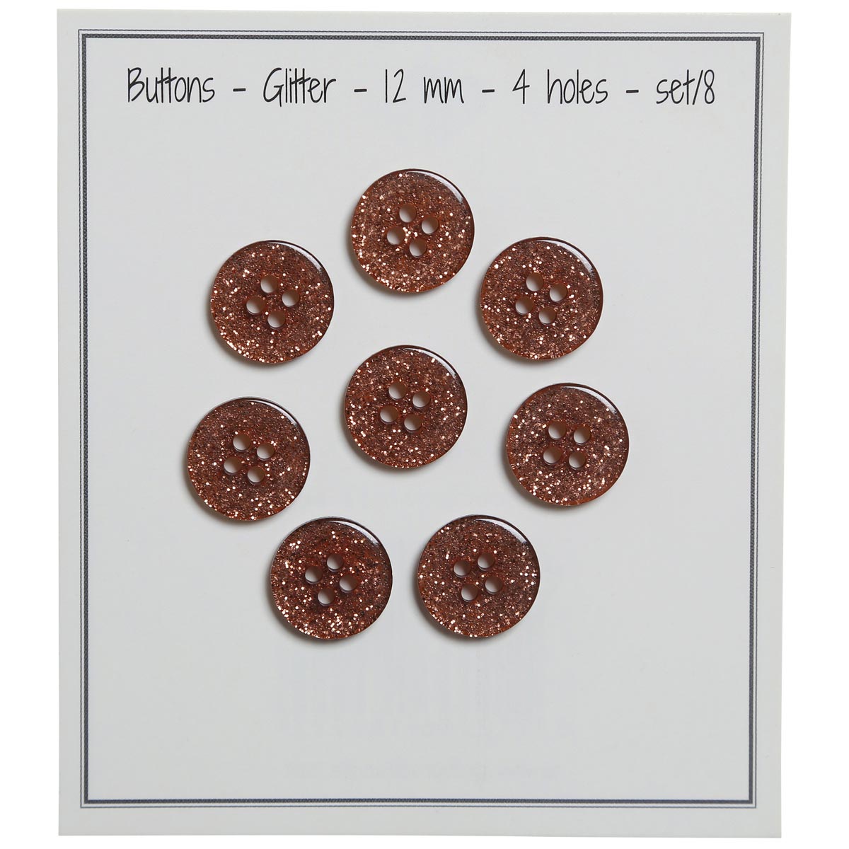 Set of 8 glitter buttons 12 mm - Copper