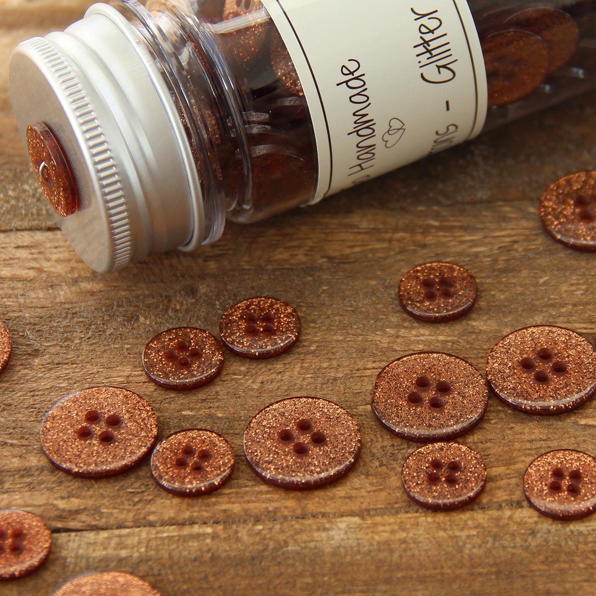 Set of 8 glitter buttons 12 mm - Copper