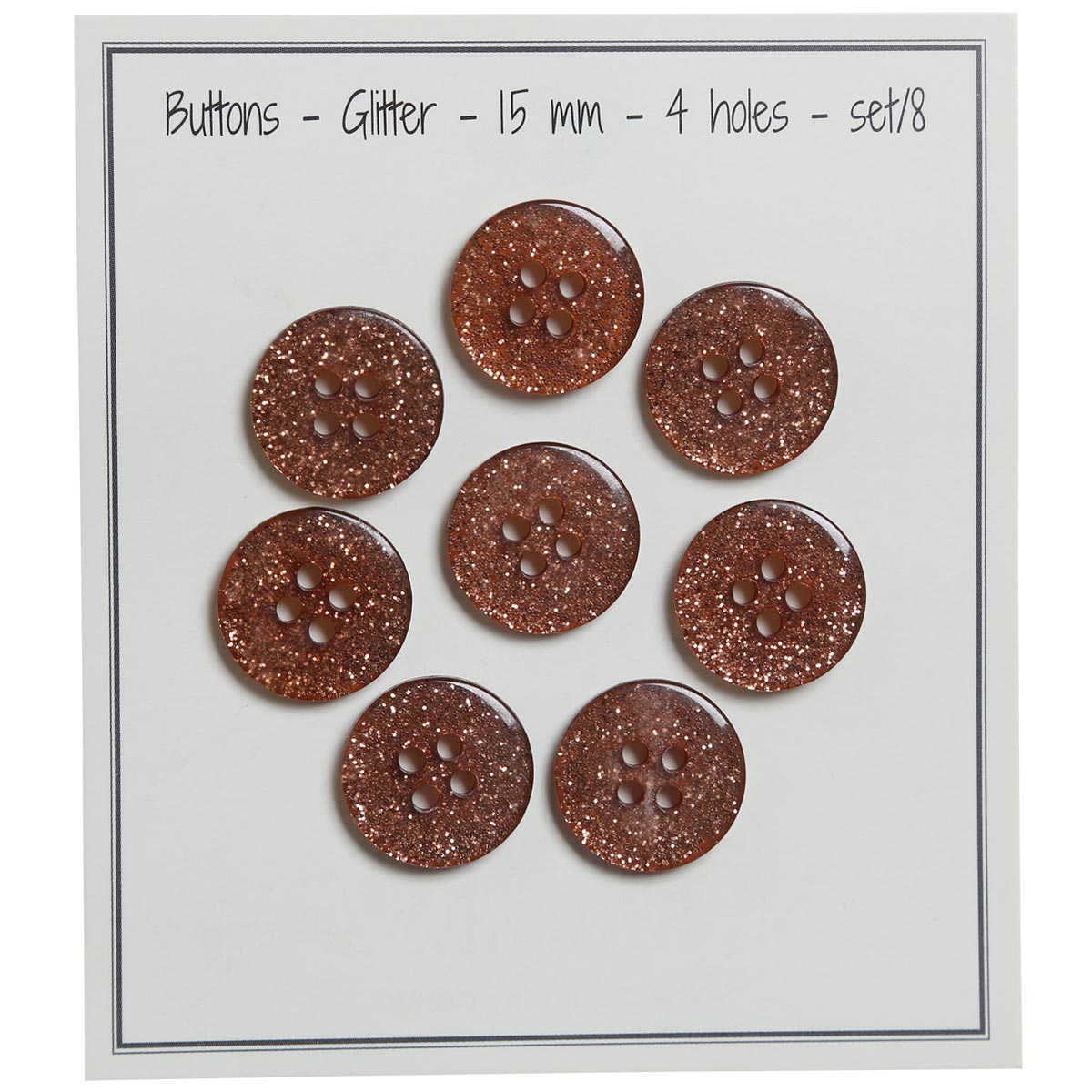 Set of 8 glitter buttons 15 mm - Copper