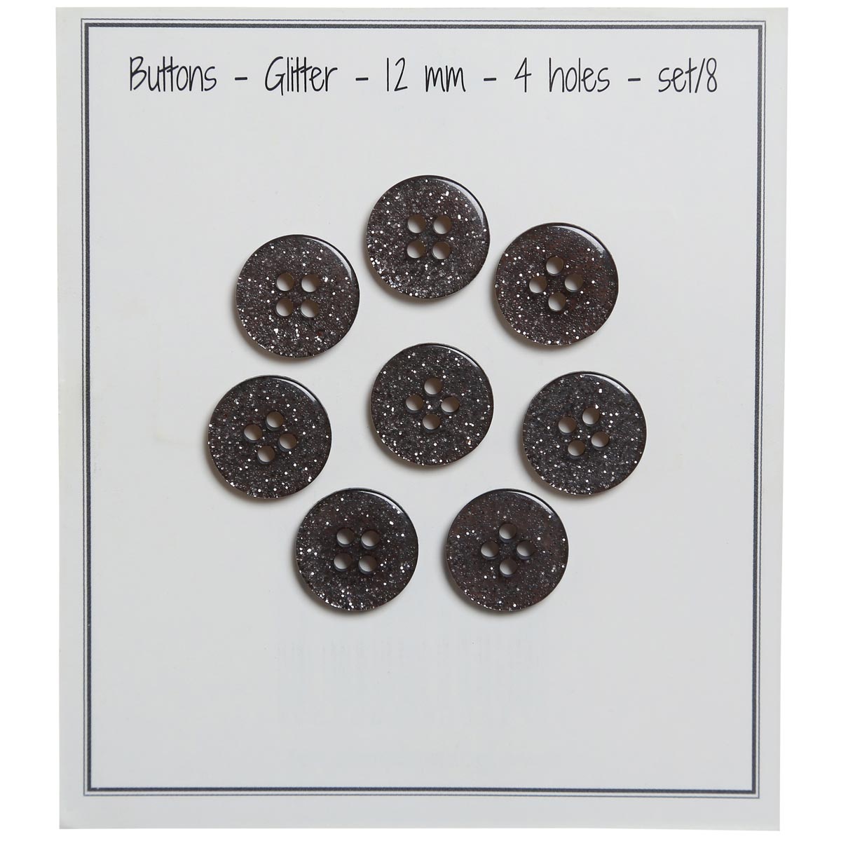 Set de 8 boutons Glitter 12 mm - Noir