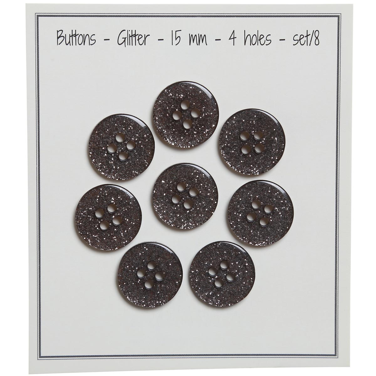 Set of 8 glitter buttons 15 mm - black