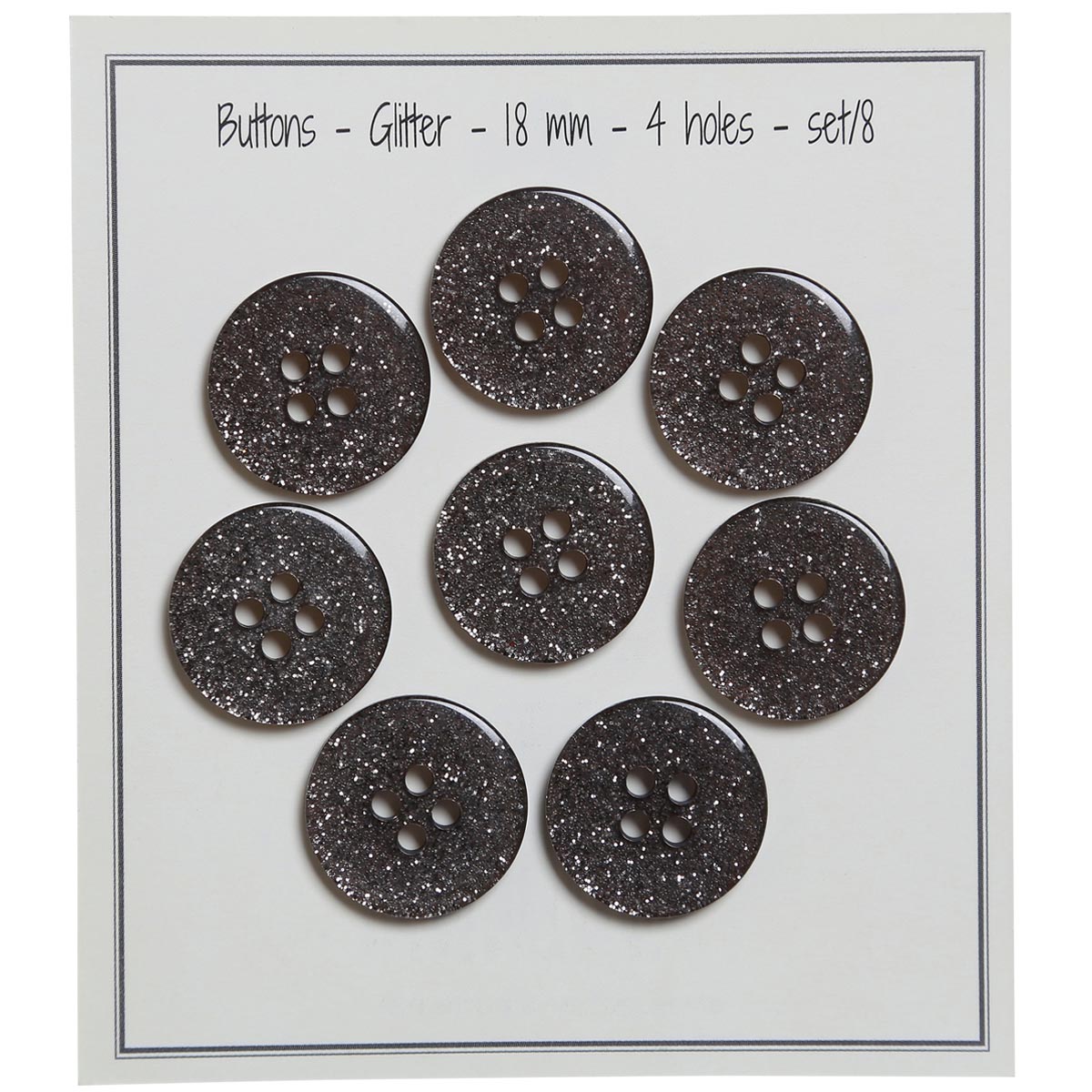 Set de 8 boutons Glitter 18 mm - Noir