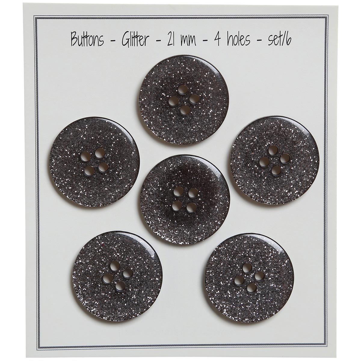 Set of 6 glitter buttons 21 mm - Black