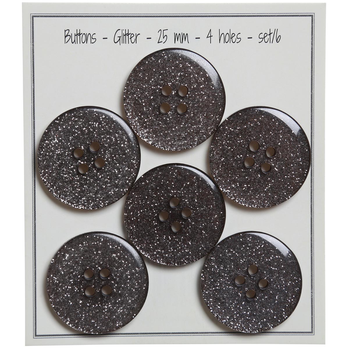 Set de 6 boutons Glitter 25 mm - Noir