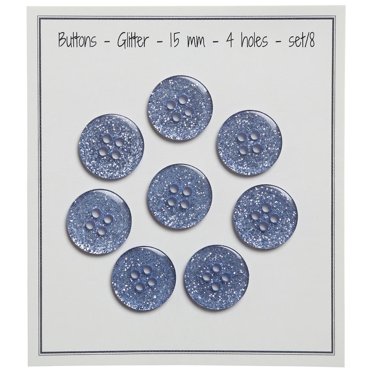 Set of 8 glitter buttons 15 mm - blue