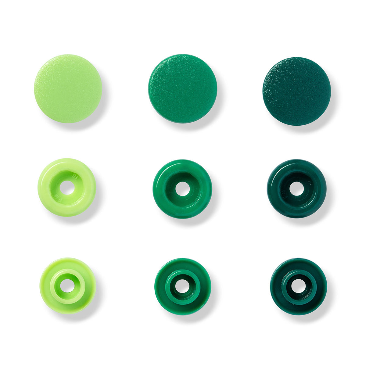 Set of 30 pimples color snaps 12.4 mm - apple green, green and fir green